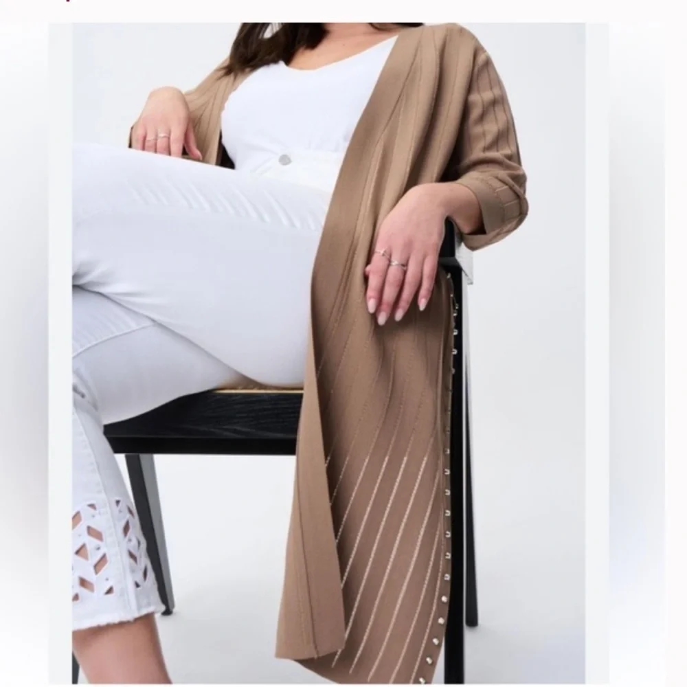JOSEPH RIBKOFF cardigan in tan 
Luxury medium duster longline tiger eye… - Picture 2 of 6